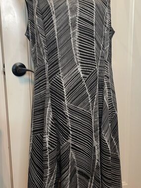 DKNY Black and White Striped Midi A-Line Dress